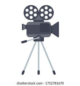 Movie Camera Stand icon. Retro movie camera, camcorder. Flat vector illustration.