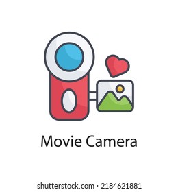 Movie Camera Vector Filled Outline Icon Design Illustration On White Background. EPS 10 File 