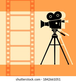 Movie camera vector icon, retro background
