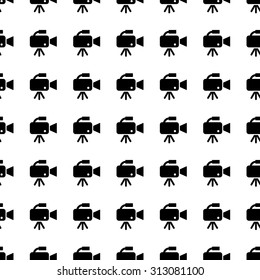 Movie camera vector icon seamless pattern, tiling ornament on white.