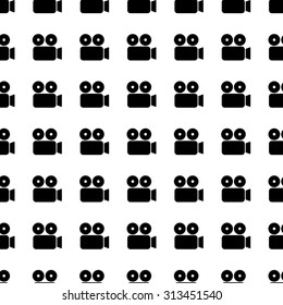 Movie camera vector icon seamless pattern, tiling ornament on white.