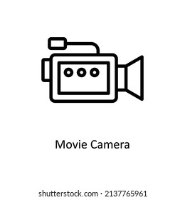 Movie Camera Vector Outline Icon For Web Isolated On White Background EPS 10 File