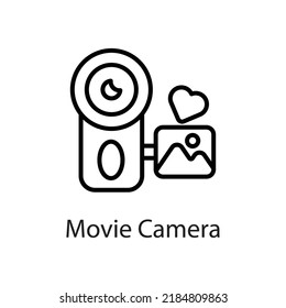 Movie Camera Vector Outline Icon Design Illustration On White Background. EPS 10 File 