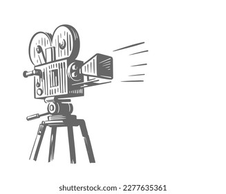 Movie Camera Vector sketch. Classic old Drawing