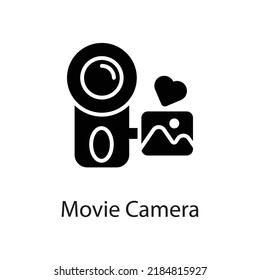 Movie Camera Vector Solid Icon Design Illustration On White Background. EPS 10 File 