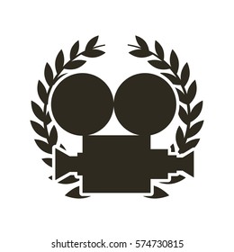movie camera with wreath of leaves over white background. vector illustration