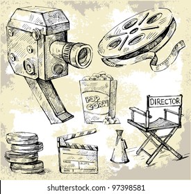 movie camera-hand drawn