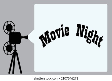 A movie cinema cine projector silhouette with projection beam declaring Movie Night