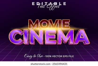 Movie cinema Editable text style effect, Glossy 3D text style theme.