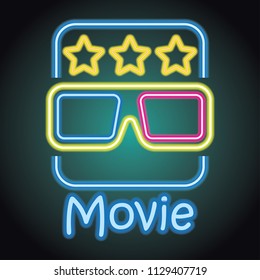 movie cinema entertainment logo with neon sign effect. vector illustration