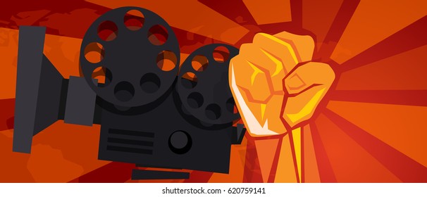 movie cinema entertainment rebel political hand fist revolution symbol retro communism propaganda poster style