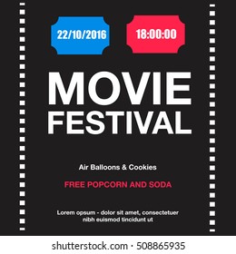 Movie cinema festival poster. square composition abstract isolated vector illustration film   art symbols tickets like glasses 3d