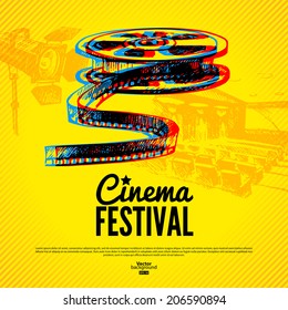 Movie cinema festival poster. Vector background with hand drawn 