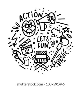 movie cinema film cute hand drawn doodles. elements take movie. vector eps 10