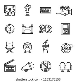 Movie, Cinema, Film icons set with white background. Thin Line Style stock vector.