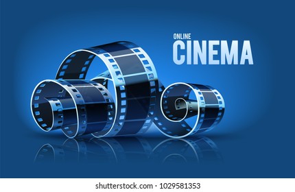 Movie cinema film reel on the blue background. Vector illustration.