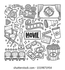 Movie Cinema Hand Drawn Doodle Coloring Vector