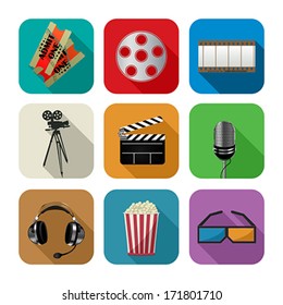 Movie and cinema icon set for the apps against white background