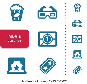 Movie, Cinema Icons. Professional, pixel perfect icons, EPS 10 format, optimized for 32p and 16p