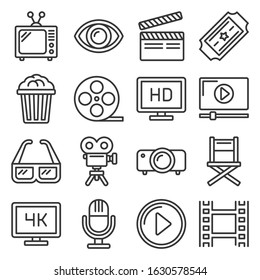 Movie Cinema Icons Set. Line Style Vector