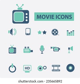 movie, cinema icons set, vector