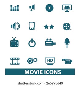 movie, cinema icons, signs design concept set, vector for website, application, print advertising
