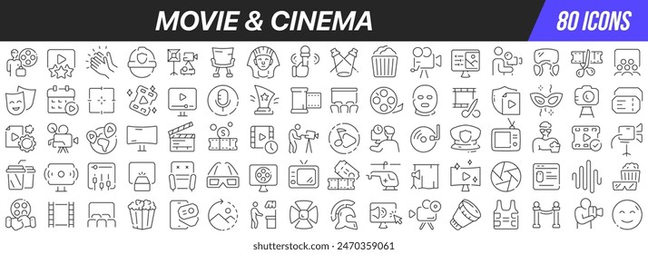 Movie and cinema line icons collection. Big UI icon set in a flat design. Thin outline icons pack. Vector illustration EPS10