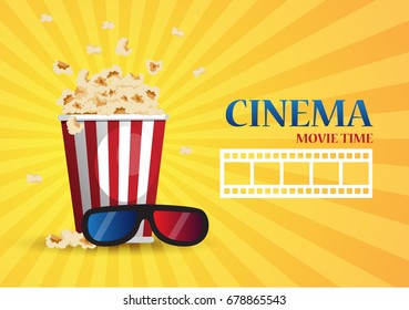 Movie cinema poster design. Vector template banner for show with popcorn