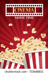 Movie cinema poster design. Vector template banner for show with popcorn