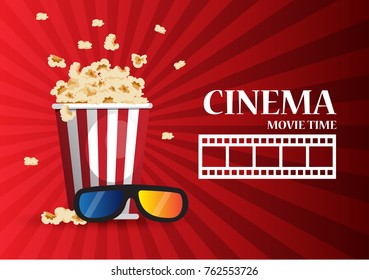 Movie cinema poster design. Vector template banner for show with popcorn