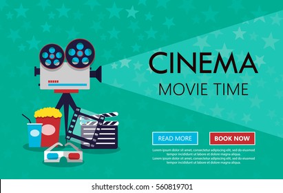 Movie cinema premiere poster design. Vector template banner for show with seats, popcorn, tickets