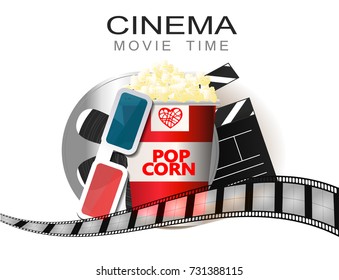 Movie cinema premiere poster design. Vector template banner for show with seats, popcorn.