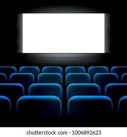 Movie cinema premiere screen with blue seats. Graphic concept for your design