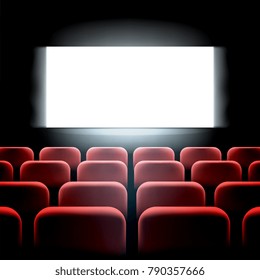 Movie cinema premiere screen with red seats. Graphic concept for your design