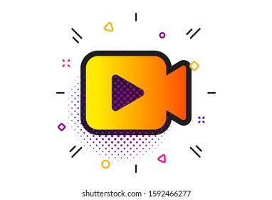 Movie or Cinema sign. Halftone circles pattern. Video Camera icon. Multimedia symbol. Classic flat video camera icon. Vector