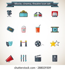 Movie, cinema and theater  - Editable vector icon set  for video, mobile apps, Web sites and print projects.