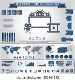 Movie, cinema and theater - infographic elements and icons set. EPS10 vector. All elements are editable and in separate layer.