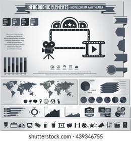 Movie, cinema and theater - infographic elements and icons set. EPS10 vector. All elements are editable and in separate layer.