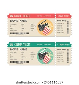 Movie or cinema ticket vintage design. Realistic front view. Retro ticket template. Vector illustration