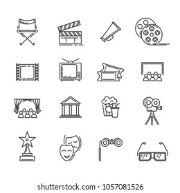 Movie and cinema vector line icons set for cinematography