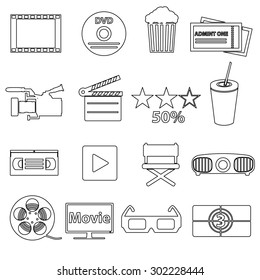 movie and cinema vector simple outline icons set eps10