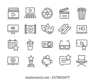 Movie, cinemas line icons. For website marketing design, logo, app, template, ui, etc. Vector illustration.