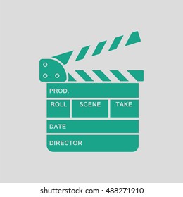 Movie clap board icon. Gray background with green. Vector illustration.