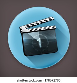 Movie clap, long shadow vector icon
