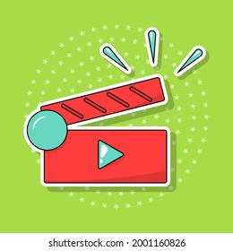 Movie clap pop art sticker isolated object, vector illustration.