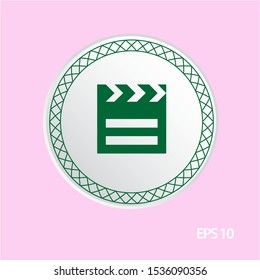 movie clap vector icon, circle flat design internet button, web and mobile app illustration