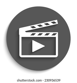 Movie clap - vector icon with shadow on a round grey button