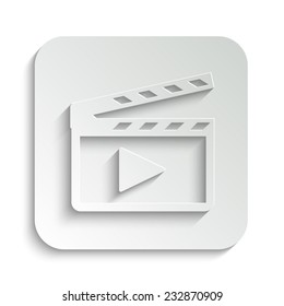 Movie clap - vector icon with shadow on a grey button