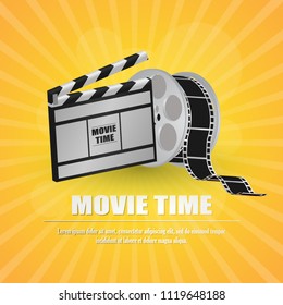 movie clapboard, with movie strip at yellow background vector illustration