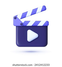 Movie clapper 3d, great design for any purposes. Media player icons. Video player icons. Film Clapper, Film clapperboard. Vector illustration